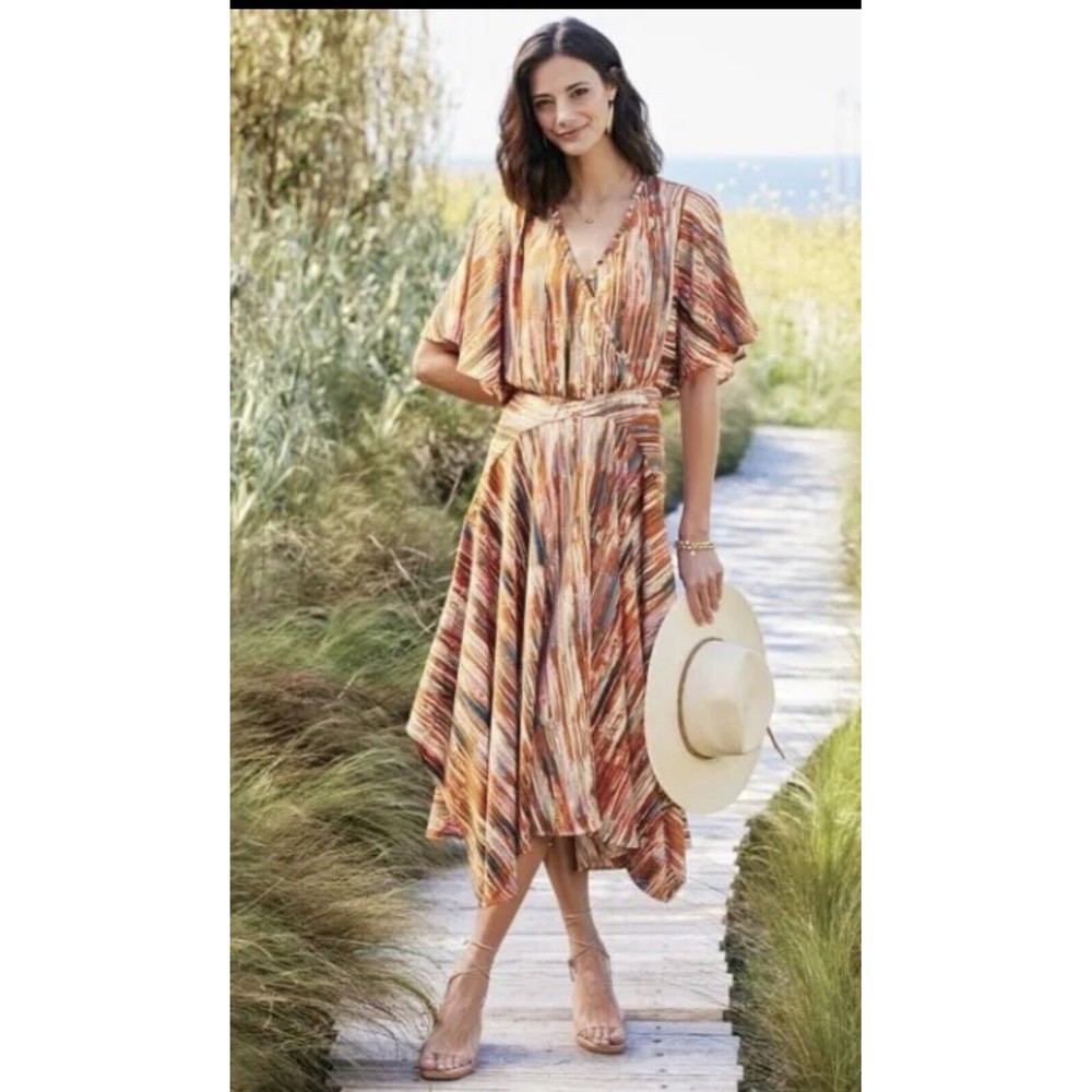 Soft Surroundings Cyra Dress Painted Stripe Asymmetrical Hem M Medium Nwt